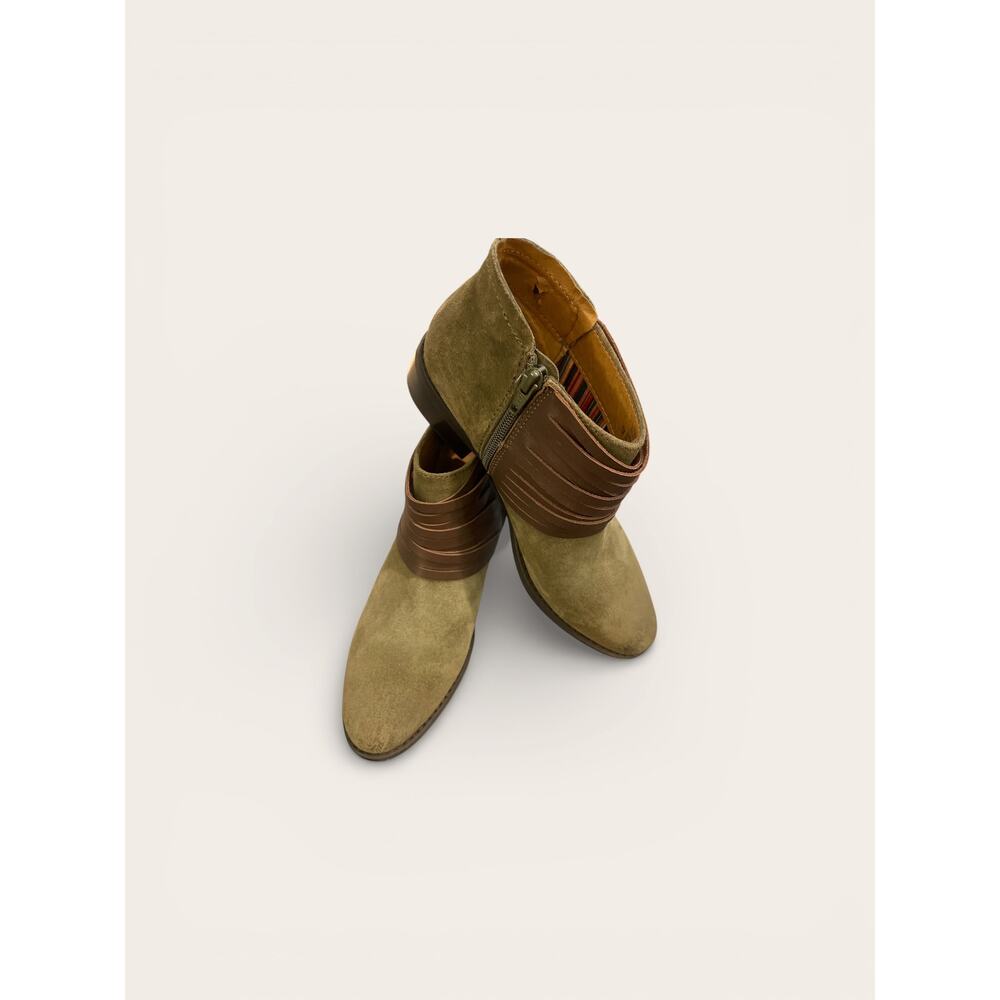 Comfortiva Suede Ankle Boots Women’s Olive Green Brown Wrap Strap Booties